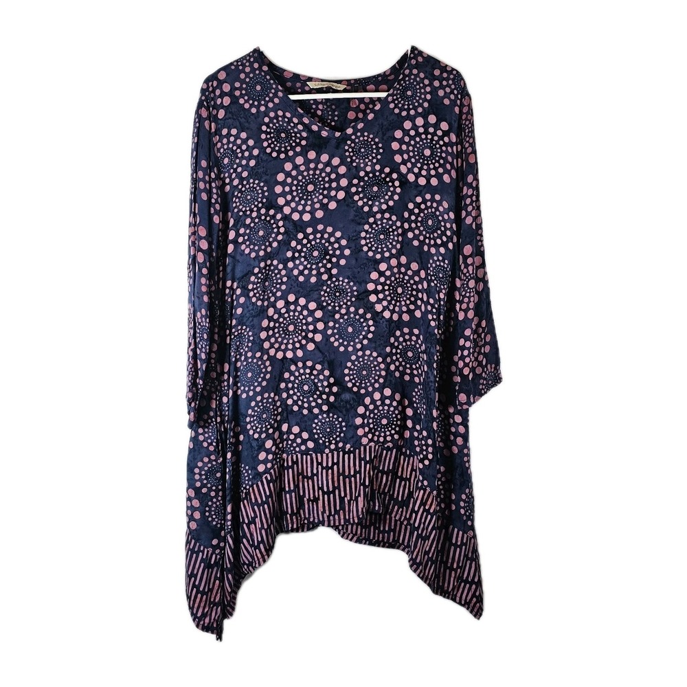 Soft Surroundings Women Tunic Batik Top With Pockets Sz S/ M Navy & Pink
